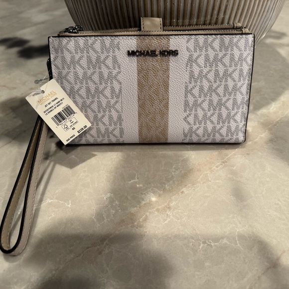 Michael Kors Tan and White Monogram Wristlet - Picture 1 of 2